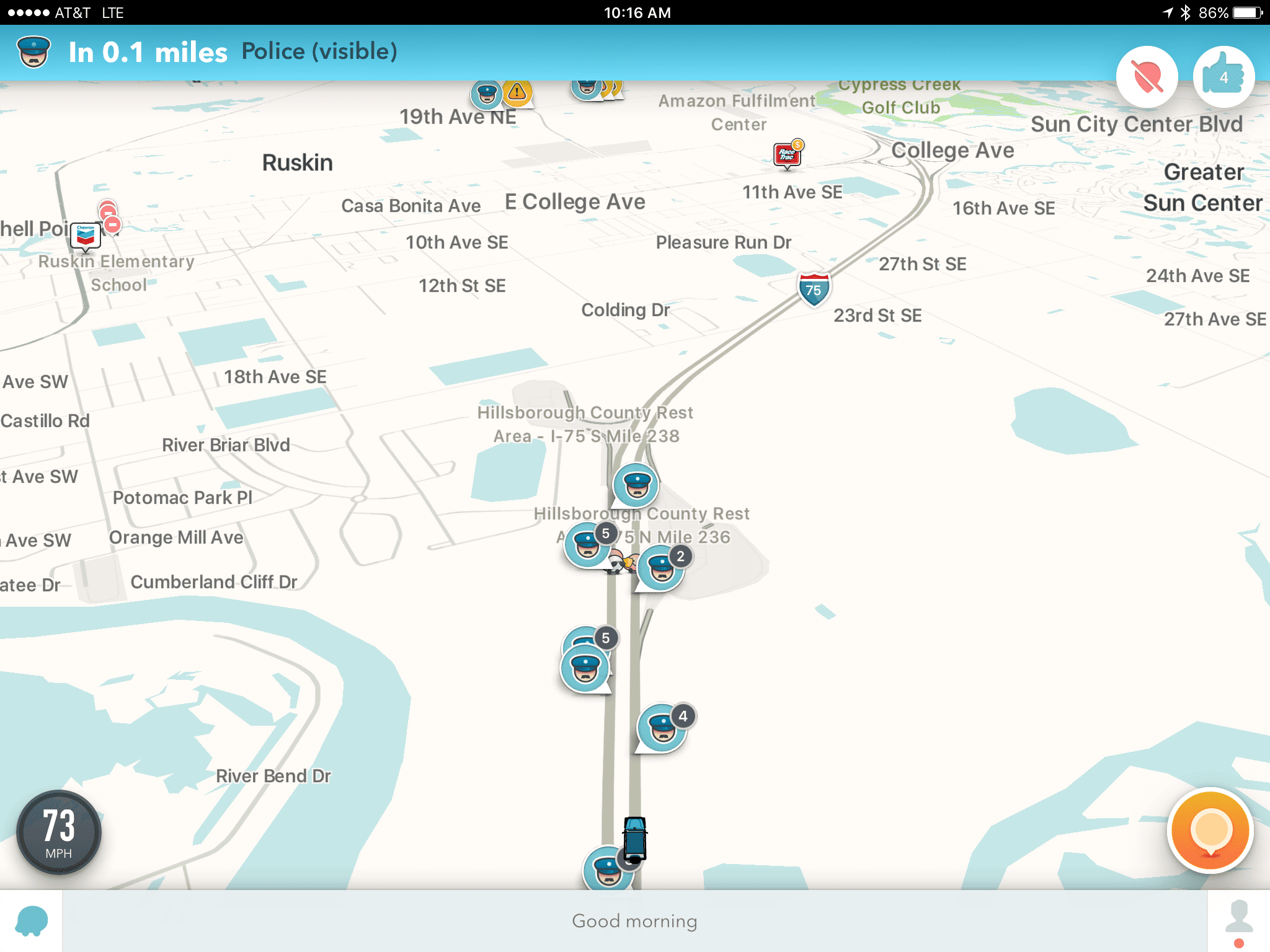 A screen shot of the FHP Aerial Unit locations on I-75